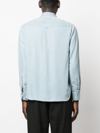 Officine Generale Button-up Lyocell Shirt In Blue