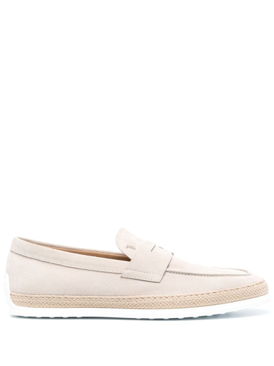 Shop Tod's Penny-slot Suede Loafers In Neutrals
