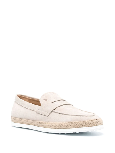 Shop Tod's Penny-slot Suede Loafers In Neutrals