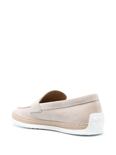 Shop Tod's Penny-slot Suede Loafers In Neutrals