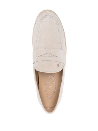 Shop Tod's Penny-slot Suede Loafers In Neutrals