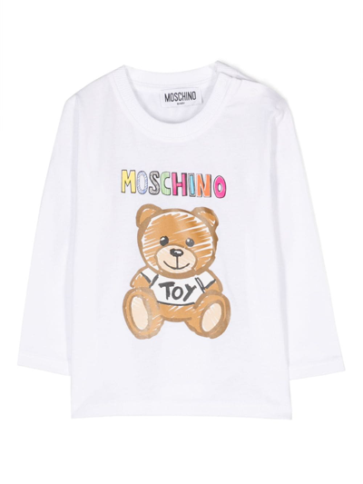 Shop Moschino Leo Teddy-print Cotton Sweatshirt In White