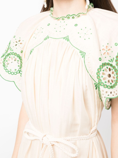 Shop Zimmermann Raie Embroidered Midi Dress In Neutrals