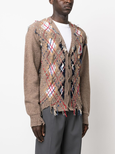 Shop Maison Margiela Decorative-stitching Patterned-intarsia Cardigan In Brown