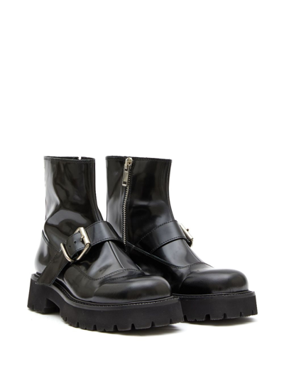 Shop Mm6 Maison Margiela Round-toe Leather Ankle Boots In Black