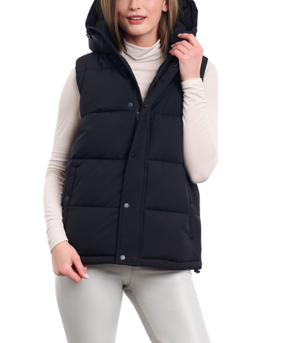 Shop Bcbgeneration Women's Hooded Stand-collar Puffer Vest In Black