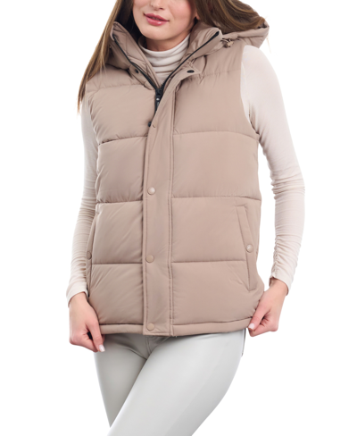Shop Bcbgeneration Women's Hooded Stand-collar Puffer Vest In Latte