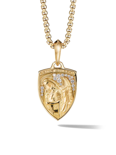 Shop David Yurman Men's St. Michael Amulet In 18k Yellow Gold With Pavé Diamonds