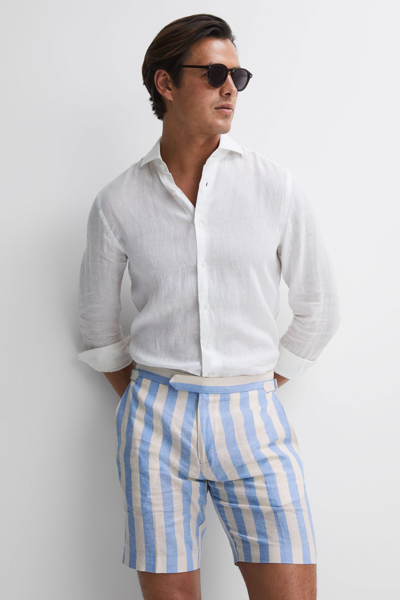 Shop Reiss Fresno - Blue Multi Fresno Linen Adjustable Striped Shorts, 34