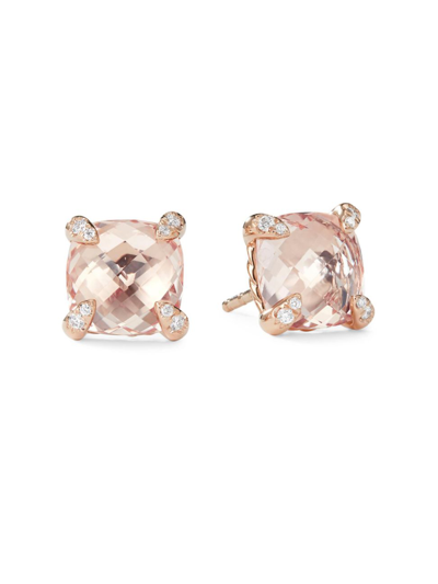Shop David Yurman Women's Châtelaine Stud Earrings With Morganite & Diamonds In 18k Rose Gold/8mm