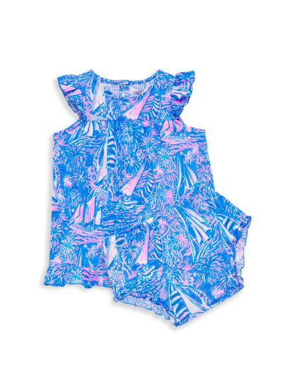 Shop Lilly Pulitzer Baby Girl's Cecily Floral Print Dress & Bloomers Set In Boca Blue