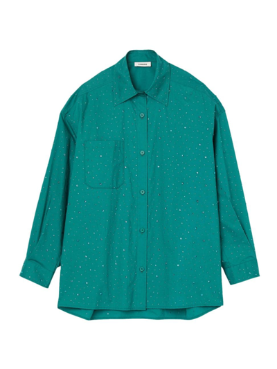 Shop Sandro Women's Rhinestone Embellished Shirt In Emeuraude Green