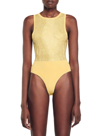 Shop Sandro Women's Rhinestone Bodysuit In Yellow