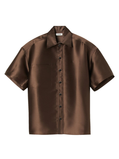 Shop Sandro Women's Oversize Satin Shirt In Brown