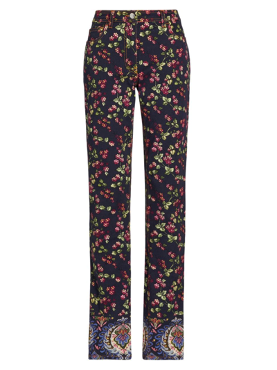 Shop Etro Women's Berry-printed Mid-rise Skinny Jeans In Navy