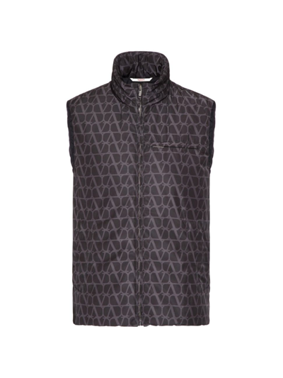 Shop Valentino Men's Nylon Vest With Toile Iconographe Print In Black