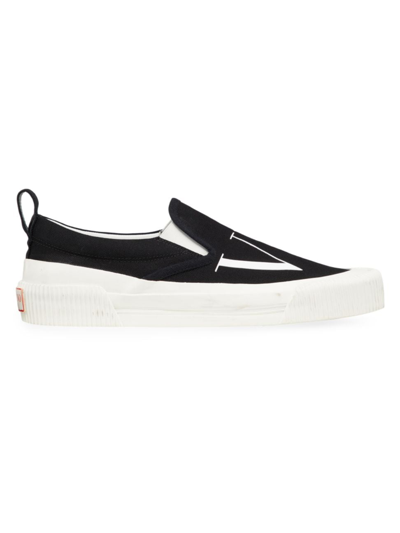 Shop Valentino Men's Fabric Slip-on Sneakers In Black