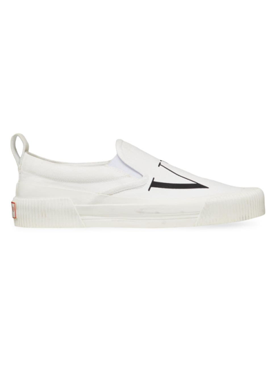Shop Valentino Men's Fabric Slip-on Sneakers In White