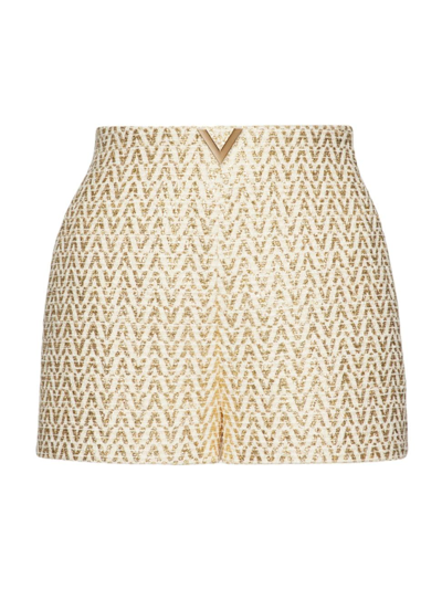 Shop Valentino Women's Boucle Optical Shorts In Ivory Gold