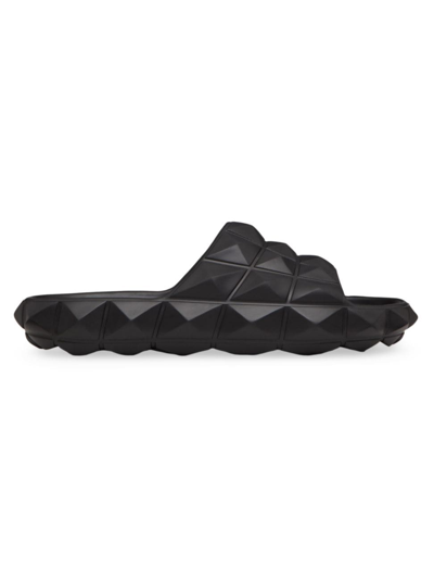 Shop Valentino Men's Roman Stud Turtle Slide Sandals In Rubber In Black