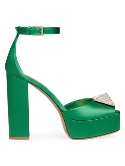 Shop Valentino Women's One Stud Satin Platform Pumps With Stud And Crystals 120mm In Green Crystal