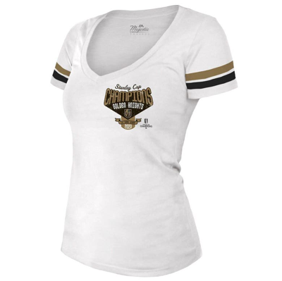 Shop Majestic Threads  Gold Vegas Golden Knights 2023 Stanley Cup Champions Striped V-neck T-shirt