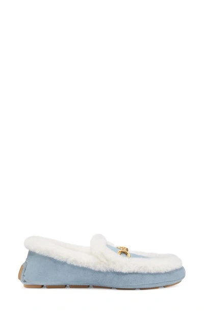 Stuart Weitzman Owen Buckle Cozy Genuine Shearling Lined Slipper In Sky Blue/cream