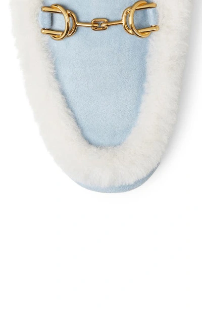 Stuart Weitzman Owen Buckle Cozy Genuine Shearling Lined Slipper In Sky Blue/cream