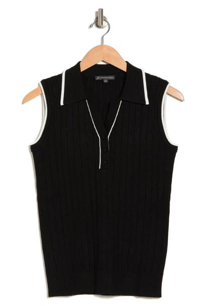 Adrianna Papell Tipped Sleeveless Polo Sweater In Black Ivory