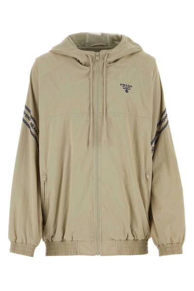 Prada Cotton Shell Hooded Jacket In Beige O Tan