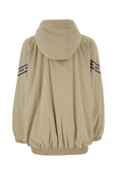 Prada Cotton Shell Hooded Jacket In Beige O Tan