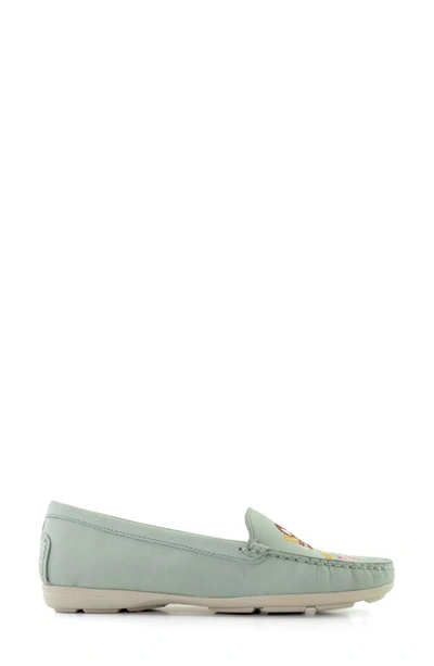 Shop Driver Club Usa Nashville Embroidered Driving Loafer In Aqua Nubuck/ White Sole