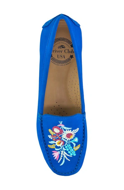 Shop Driver Club Usa Nashville Embroidered Driving Loafer In Royal Nubuck/ White Sole