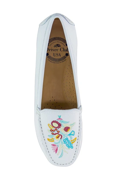 Shop Driver Club Usa Nashville Embroidered Driving Loafer In White Tumbled/ White Sole