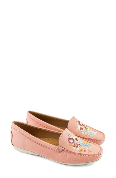 Shop Driver Club Usa Nashville Embroidered Driving Loafer In Baby Pink Nubuck/ White Sole