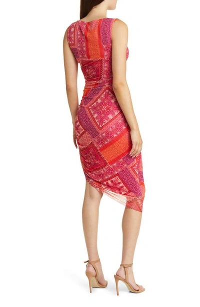 Shop Eliza J Patchwork Print Asymmetric Hem Sheath Dress In Red