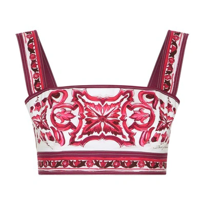 Shop Dolce & Gabbana Majolica-print Poplin Top In Tris_maioliche_fuxia