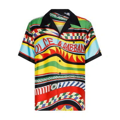 Shop Dolce & Gabbana Silk Twill Hawaiian Shirt In Carretto