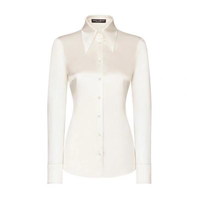 Shop Dolce & Gabbana Long-sleeved Silk Shirt In Natural_white
