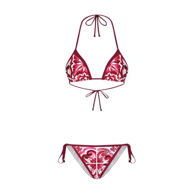 Shop Dolce & Gabbana Triangle Bikini In Tris_maioliche_fuxia