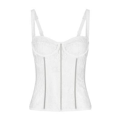 Shop Dolce & Gabbana Lace Lingerie Bustier With Straps In Optical_white
