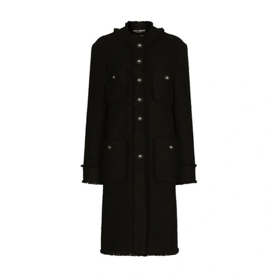 Shop Dolce & Gabbana Single-breasted Tweed Coat In Black