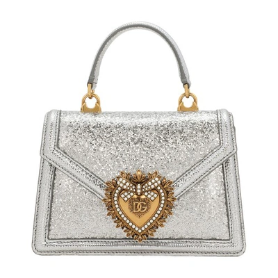 Shop Dolce & Gabbana Small Devotion Top-handle Bag In Silver_silver