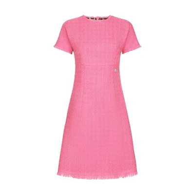 Shop Dolce & Gabbana Raschel Tweed Calf-length Dress With Logo In Pink_2