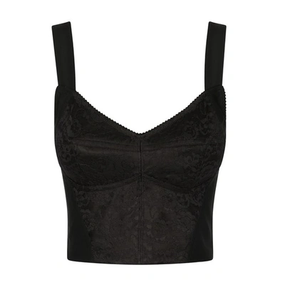 Shop Dolce & Gabbana Shaper Corset Bustier In Lace And Jacquard In Black