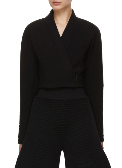 Shop Alaïa Metal Pin Cropped Wool Jacket In Black