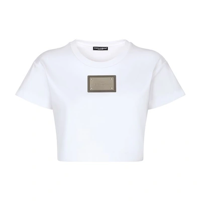 Shop Dolce & Gabbana Kim  Cropped T-shirt In Optical_white