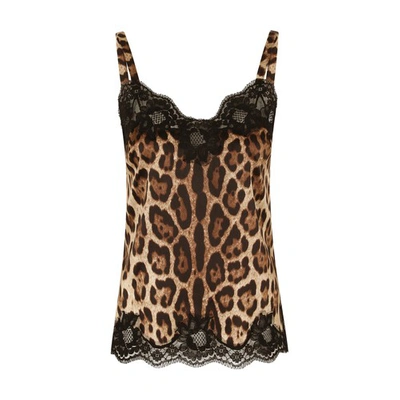 Shop Dolce & Gabbana Satin Lingerie-style Top With Lace Detailing In Leo_new