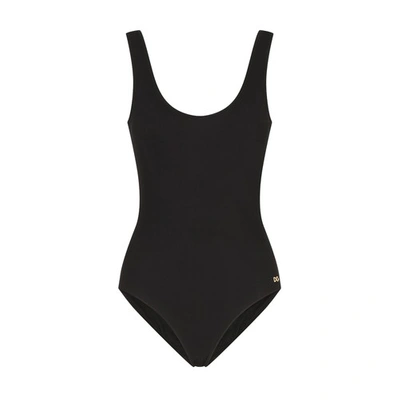 Shop Dolce & Gabbana Racer-style One-piece Swimsuit In Black