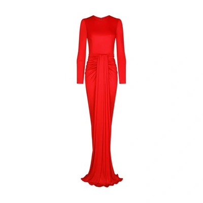 Shop Dolce & Gabbana Long Organzine Dress With Draping In Raspberry_red